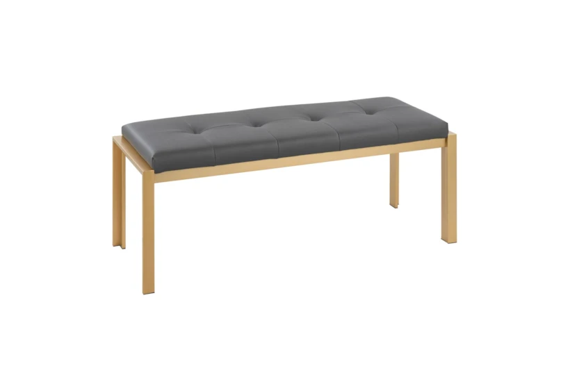 Fede Gold Metal and Grey Faux Leather Bench - 360