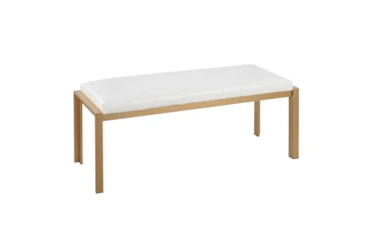 Fede Gold Metal and White Faux Leather Bench
