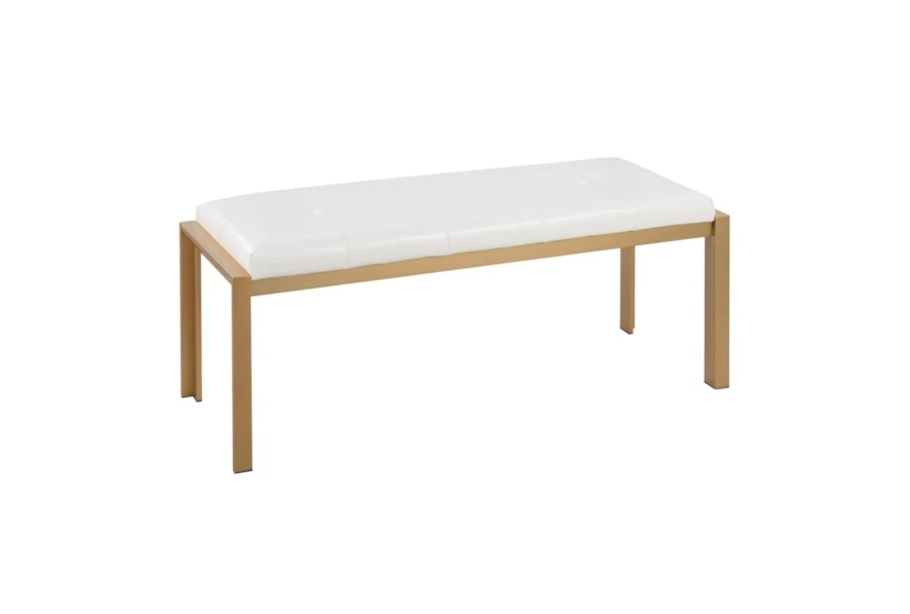 Fede Gold Metal and White Faux Leather Bench - 360