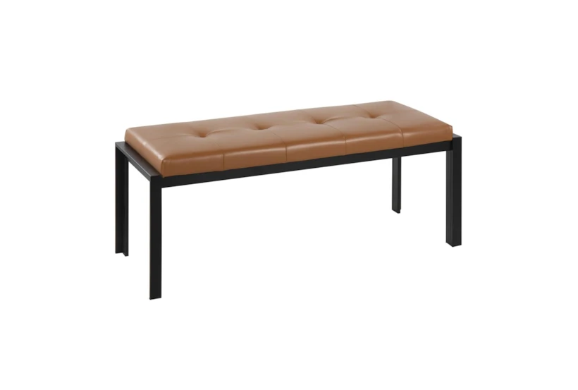 Fede Black Metal and Camel Faux Leather Bench - 360