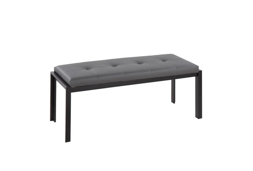 Fede Black Metal and Grey Faux Leather Bench - 360