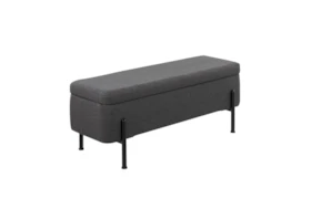 Ella Storage Bench in Black Steel and Charcoal Fabric