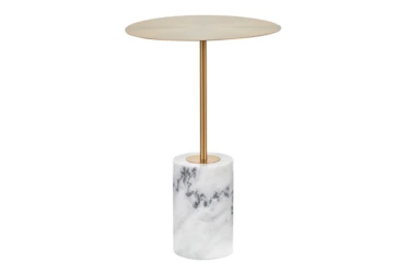 Gold Metal and White Marble Side Table