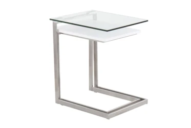 Demi Nesting C-Table Set in Stainless Steel and Satin White Wood