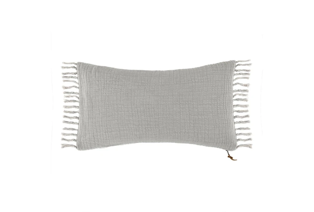 14X26 Grey Solid Soft Linen Lumbar Throw Pillow
