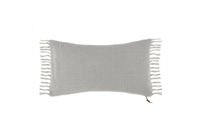 14X26 Grey Solid Soft Linen Lumbar Throw Pillow - 360