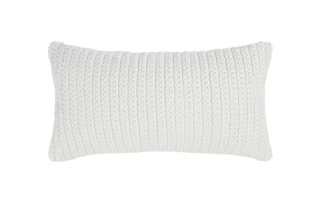 14X26 White Performance Solid Knit Indoor Outdoor Lumbar Throw Pillow