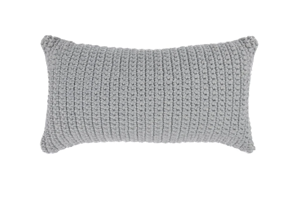 14X26 Light Grey Performance Solid Knit Indoor Outdoor Lumbar Throw Pillow