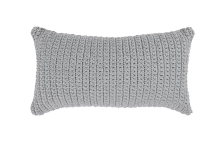 14X26 Light Grey Performance Solid Knit Indoor Outdoor Lumbar Throw Pillow - Main