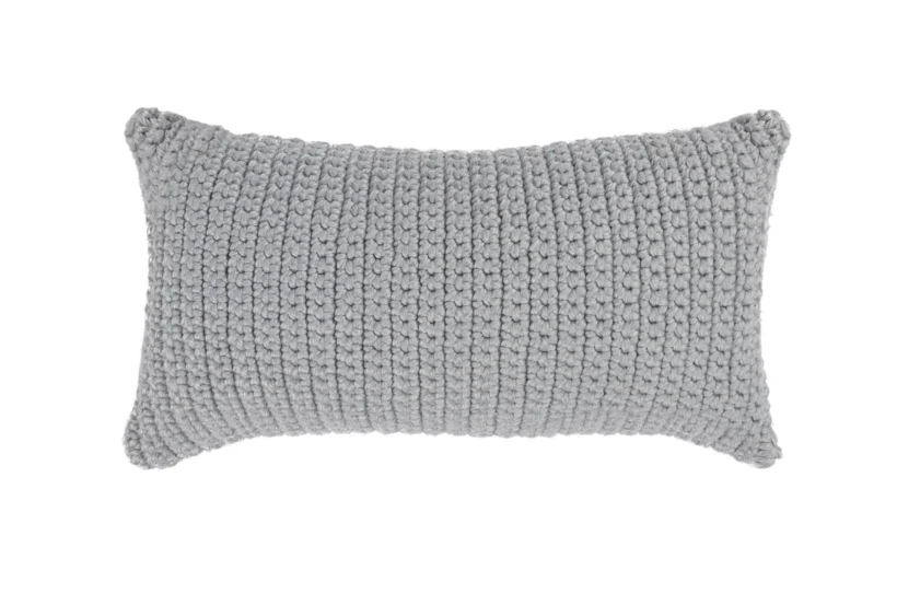 14X26 Light Grey Performance Solid Knit Indoor Outdoor Lumbar Throw Pillow - 360