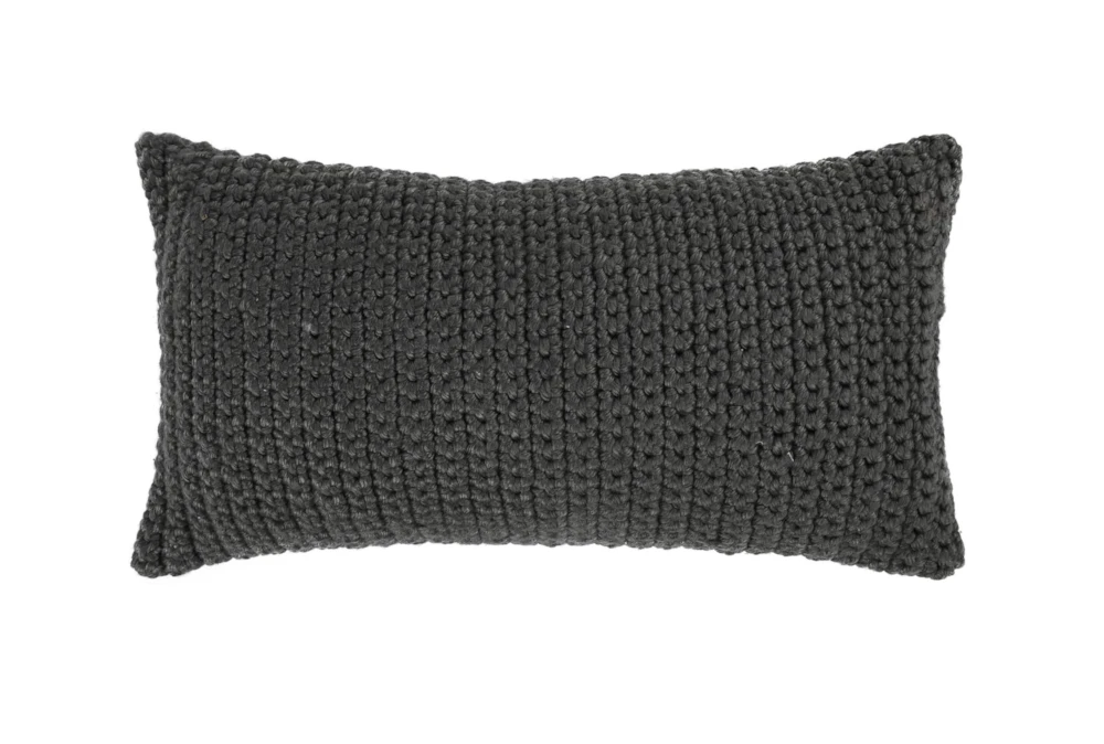 14X26 Dark Grey Performance Solid Knit Indoor Outdoor Lumbar Throw Pillow