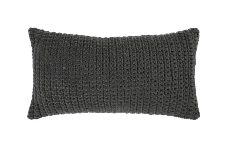 14X26 Dark Grey Performance Solid Knit Indoor Outdoor Lumbar Throw Pillow - Main