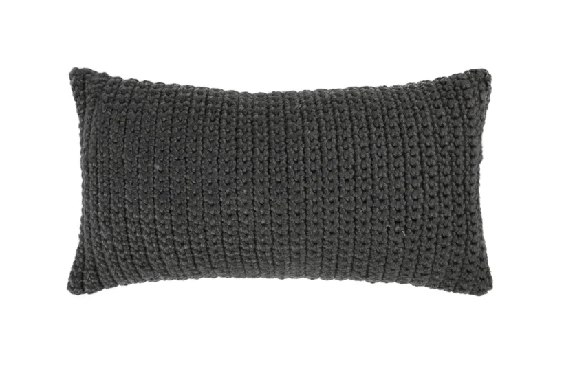 14X26 Dark Grey Performance Solid Knit Indoor Outdoor Lumbar Throw Pillow - 360