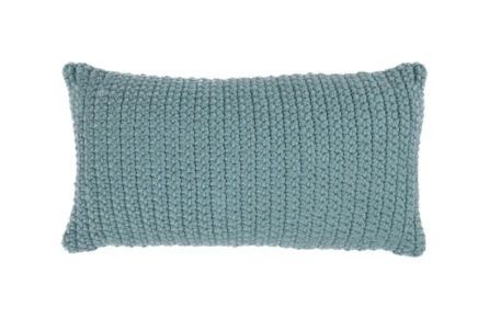 14X26 Pool Blue Performance Solid Knit Indoor Outdoor Lumbar Throw Pillow - Main