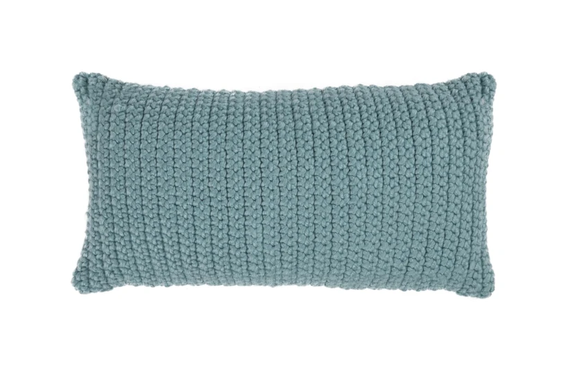 14X26 Pool Blue Performance Solid Knit Indoor Outdoor Lumbar Throw Pillow - 360