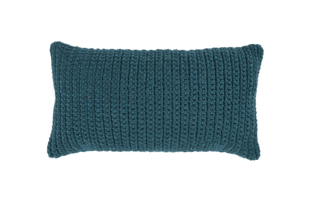 14X26 Ocean Blue Performance Solid Knit Indoor Outdoor Lumbar Throw Pillow