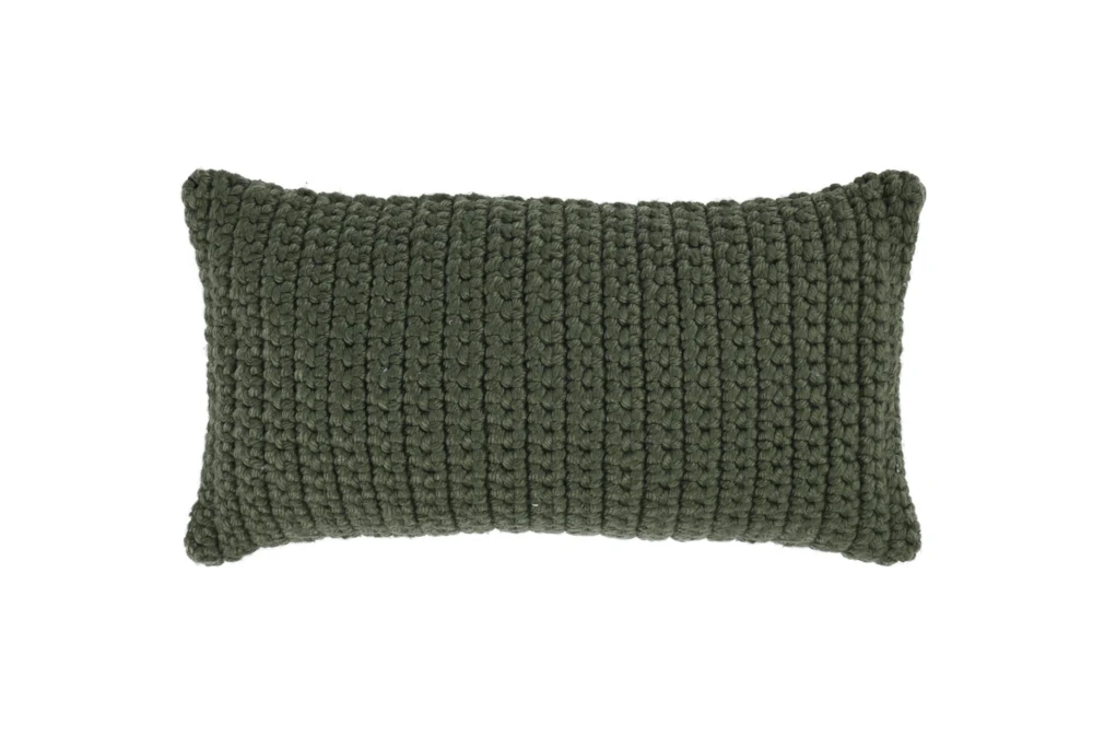14X26 Green Performance Solid Knit Indoor Outdoor Lumbar Throw Pillow