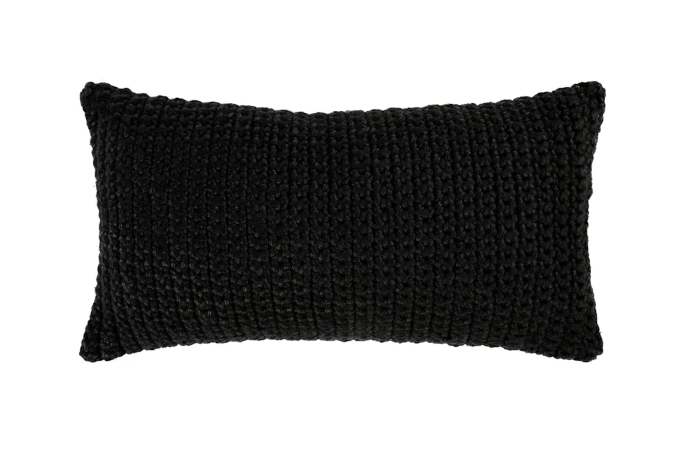 14X26 Black Performance Solid Knit Indoor Outdoor Lumbar Throw Pillow