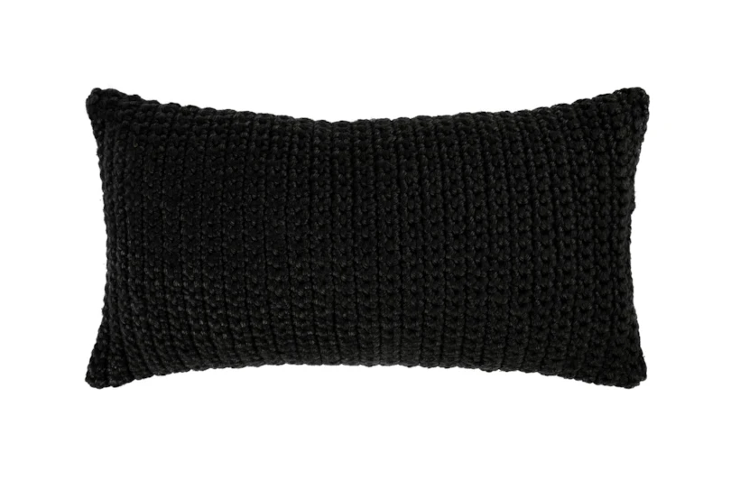 14X26 Black Performance Solid Knit Indoor Outdoor Lumbar Throw Pillow - 360