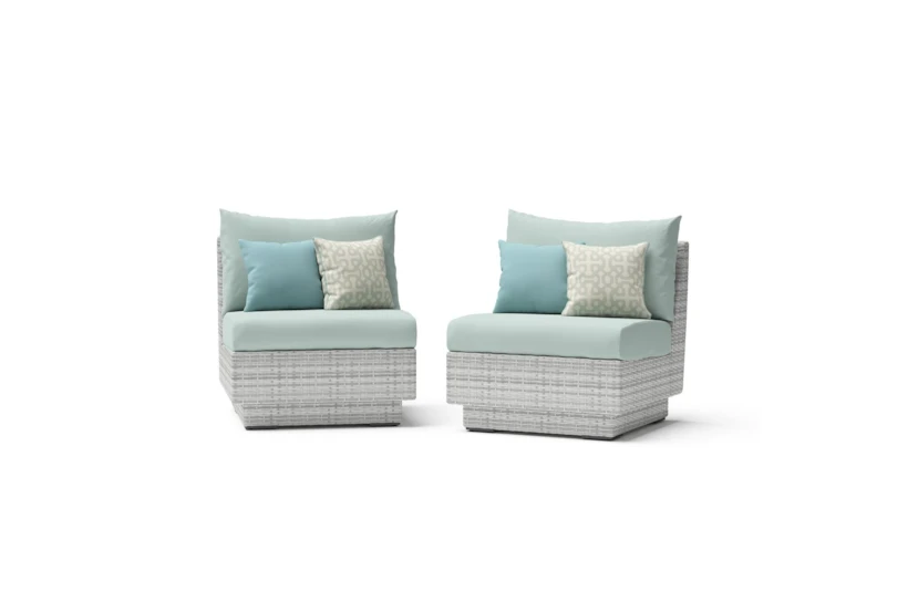 Carlyle Outdoor Armless Chairs With Spa Blue Sunbrella Cushions Set Of 2 - 360