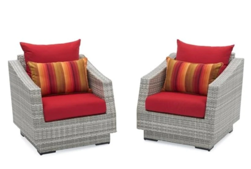Carlyle Outdoor Lounge Chairs With Sunset Red Sunbrella Cushions Set Of 2 - 360