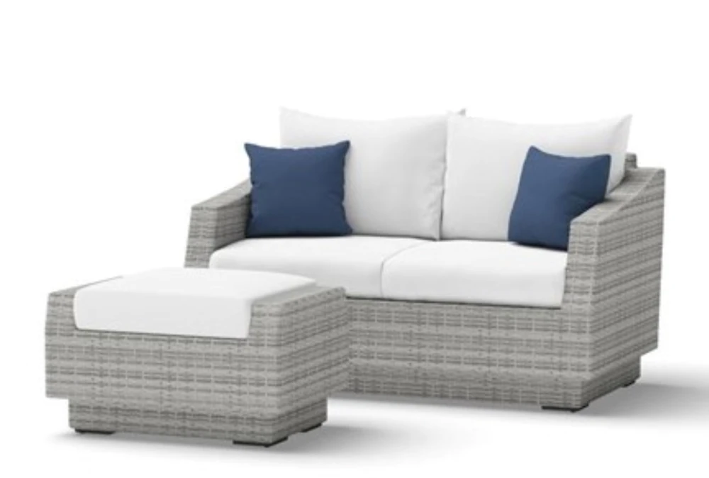 Carlyle 57" Outdoor Loveseat + Ottoman With Bliss Ink Sunbrella Cushions