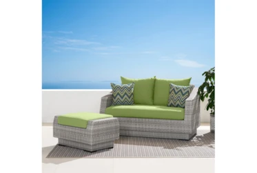 Carlyle 57" Outdoor Loveseat + Ottoman With Ginkgo Green Sunbrella Cushions