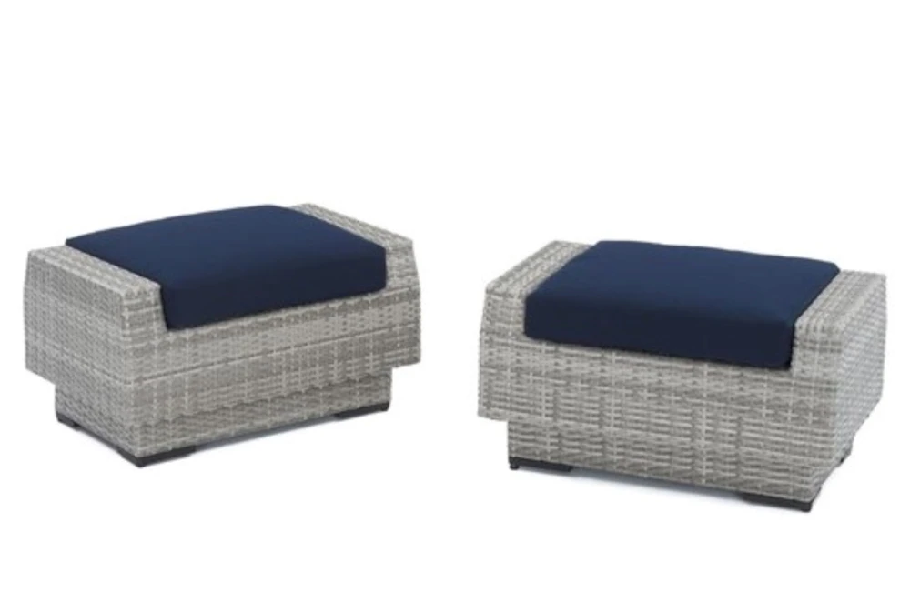 Carlyle Outdoor Ottomans With Navy Blue Sunbrella Cushions Set Of 2