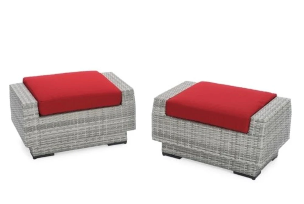Carlyle Outdoor Ottomans With Sunset Red Sunbrella Cushions Set Of 2