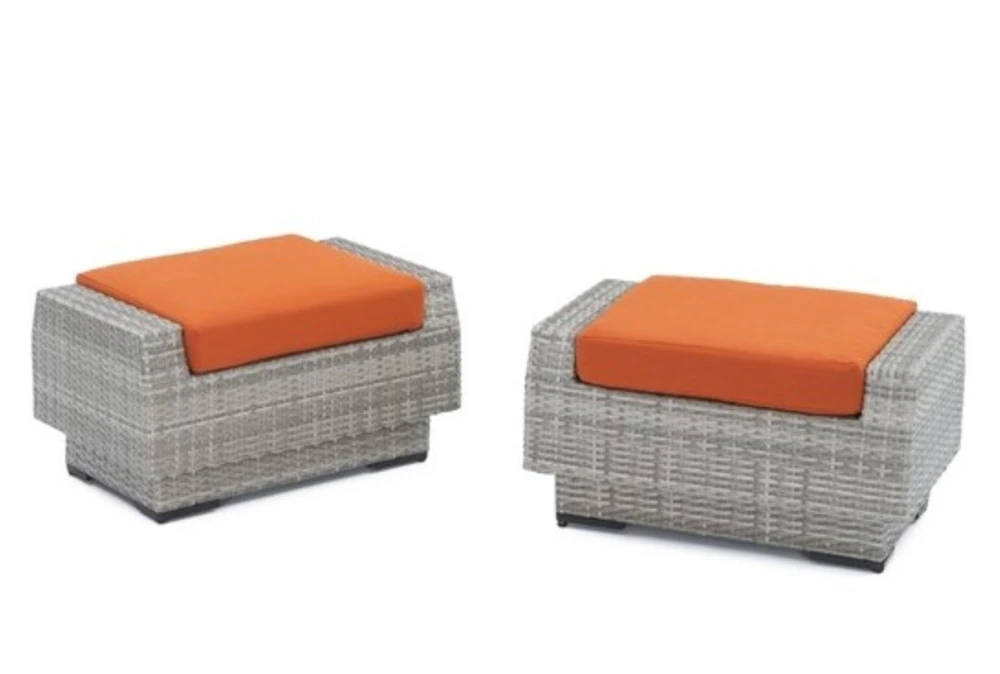 Carlyle Outdoor Ottomans With Tikka Orange Sunbrella Cushions Set Of 2
