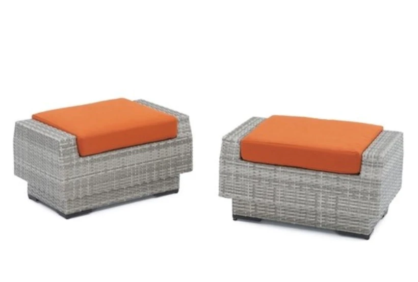 Carlyle Outdoor Ottomans With Tikka Orange Sunbrella Cushions Set Of 2 - 360