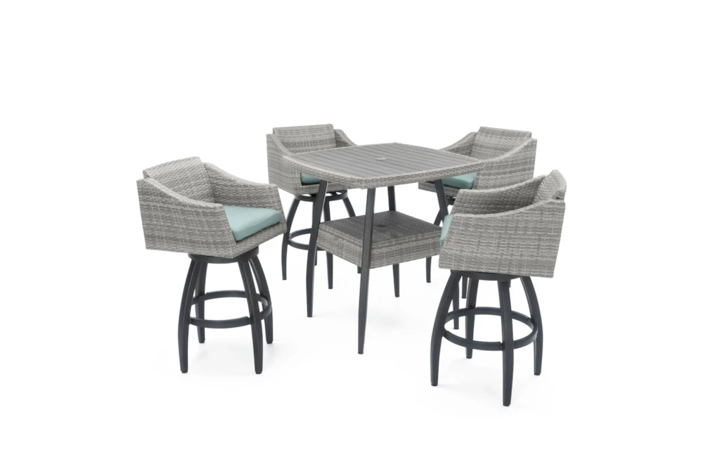 Carlyle 38" Outdoor Bar With Spa Blue Sunbrella Cushions Set For 4
