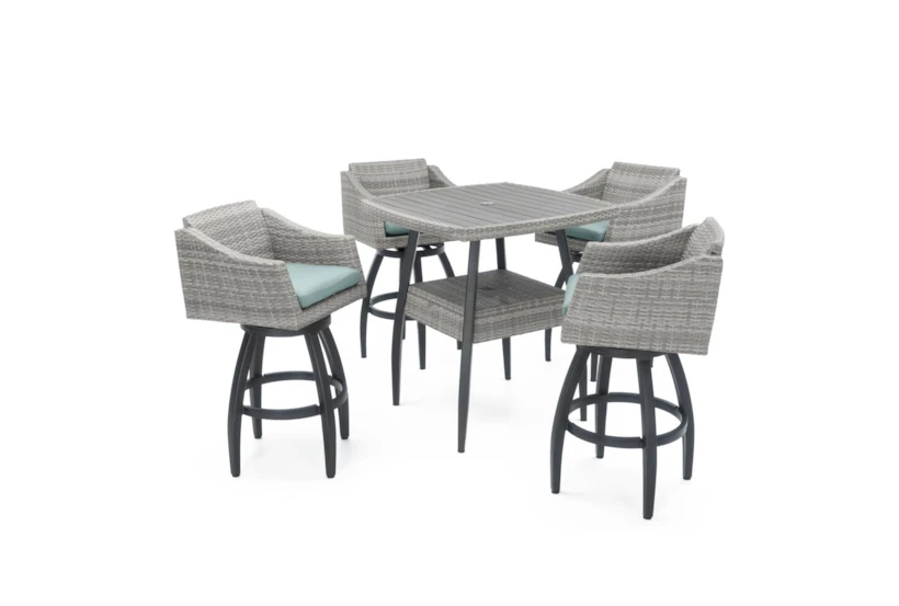 Carlyle 38" Outdoor Bar With Spa Blue Sunbrella Cushions Set For 4 - 360
