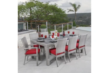 Carlyle 43" Outdoor Dining With Sunset Red Sunbrella Cushions Set For 8