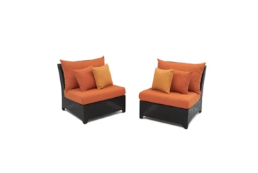 Sagrada Outdoor Armless Chairs With Tikka Orange Sunbrella Cushions Set Of 2