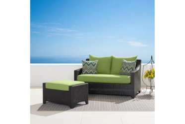 Sagrada 55" Outdoor Loveseat + Ottoman With Ginkgo Green Sunbrella Cushions