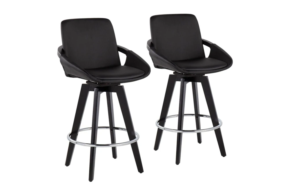 Cosmic Black Faux Leather Swivel Counter Stool Set of 2