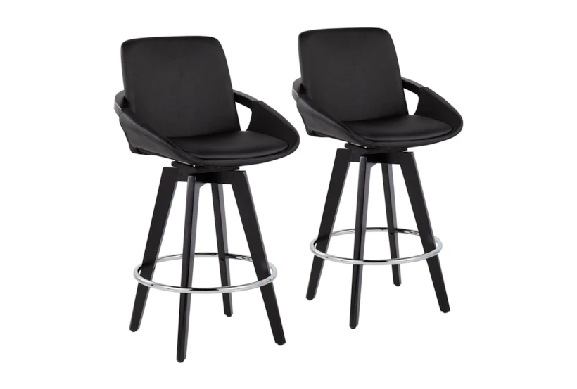 Cosmic Black Faux Leather Swivel Counter Stool Set of 2 - 360