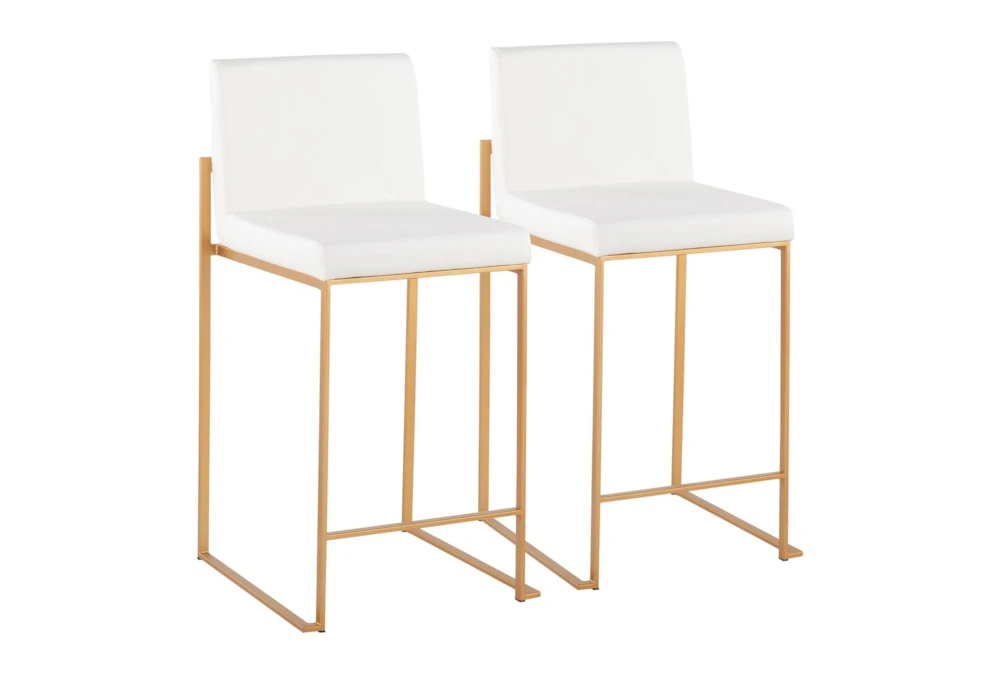 Ian White Faux Leather High Back Gold Steel Counter Stool Set of 2