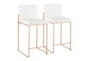 Ian White Faux Leather High Back Gold Steel Counter Stool Set of 2 - Signature