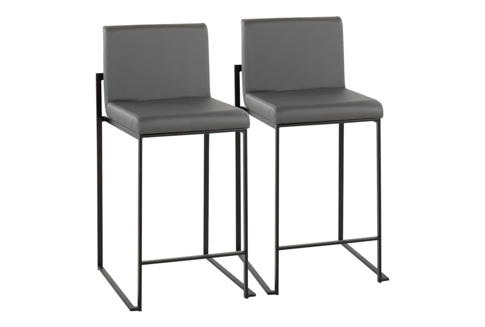 Ian Grey Faux Leather High Back Black Steel Counter Stool Set of 2