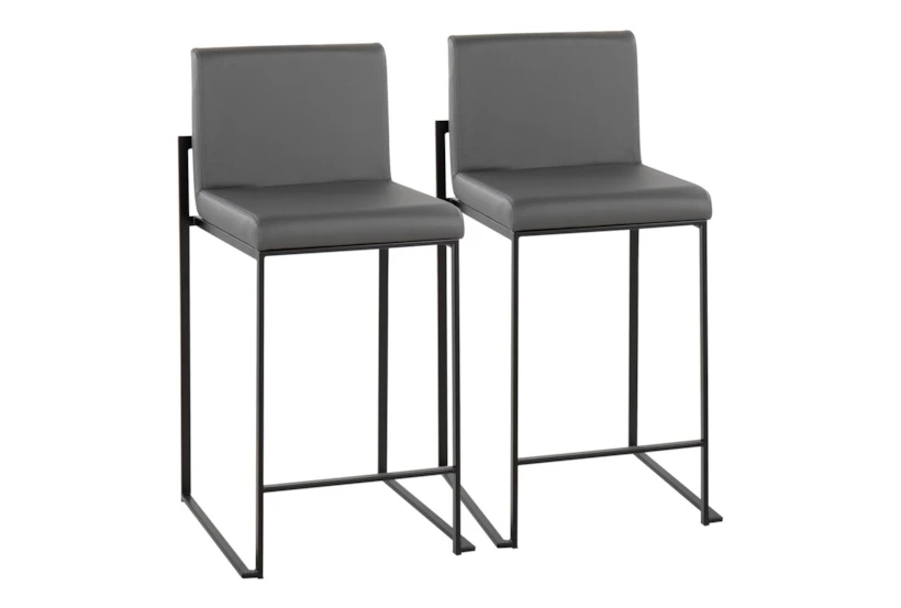 Ian Grey Faux Leather High Back Black Steel Counter Stool Set of 2 - 360