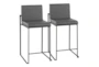 Ian Grey Faux Leather High Back Black Steel Counter Stool Set of 2 - Signature