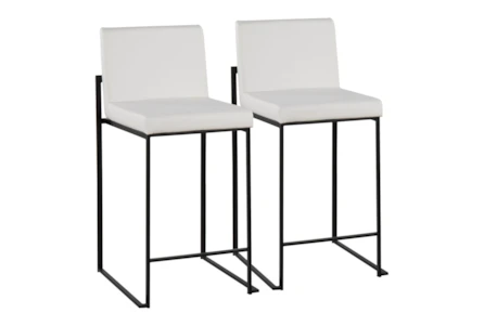 Ian White Faux Leather High Back Black Steel Counter Stool Set of 2