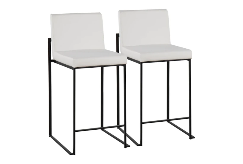 Ian White Faux Leather High Back Black Steel Counter Stool Set of 2 - 360