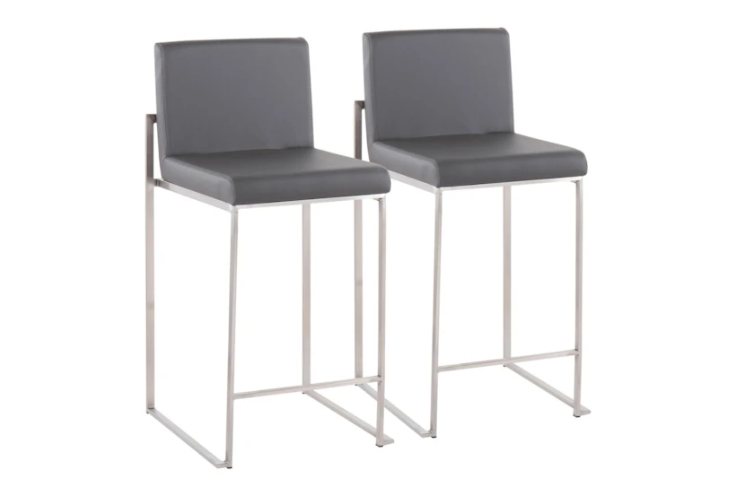 Ian Grey Faux Leather High Back Counter Stool Set of 2 - 360