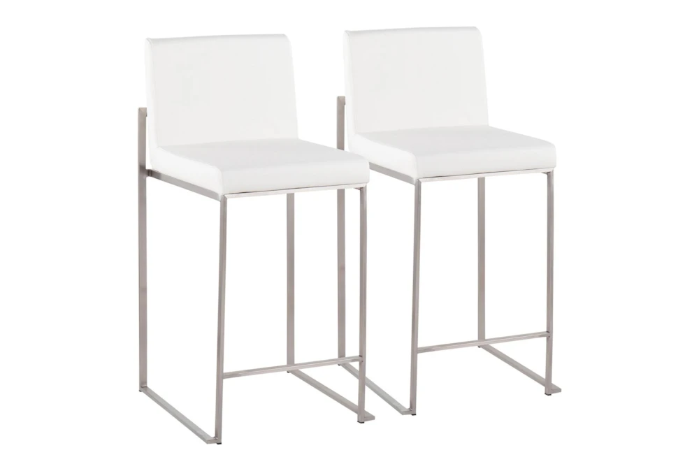 Ian White Faux Leather High Back Counter Stool Set of 2