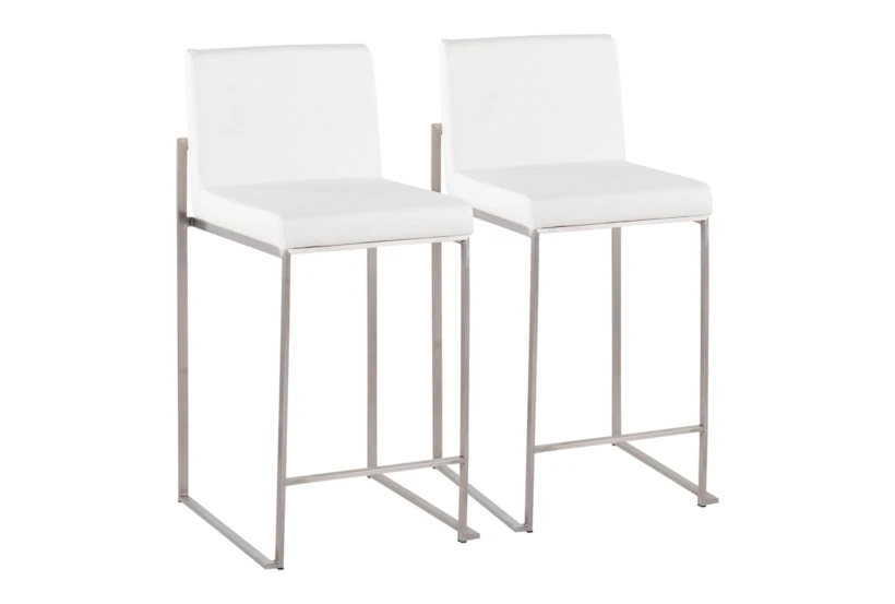 Ian White Faux Leather High Back Counter Stool Set of 2 - 360