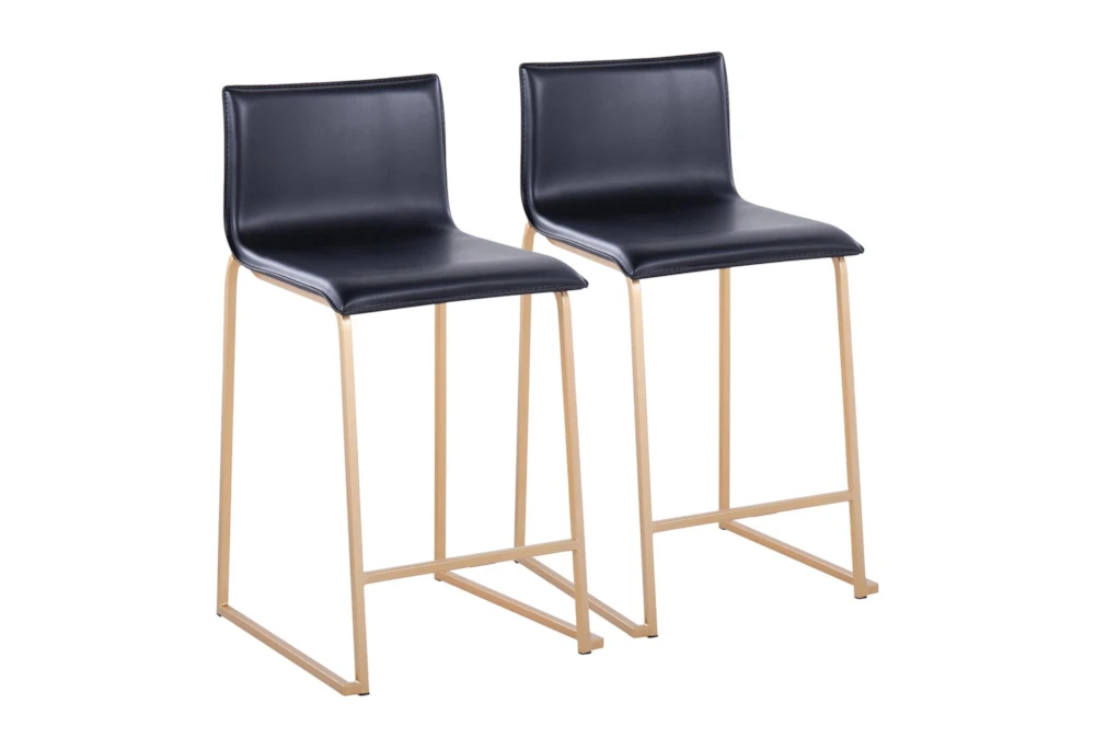 Cara Gold Metal and Black Faux Leather Counter Stool Set of 2