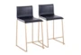 Cara Gold Metal and Black Faux Leather Counter Stool Set of 2 - Signature